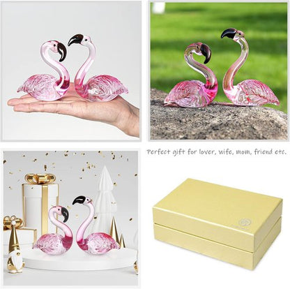 LONGWIN Handmade Art Glass Flamingo Figurines - Hand Blown Collectible Sculptures for Home & Wedding Decor (2 Pcs)