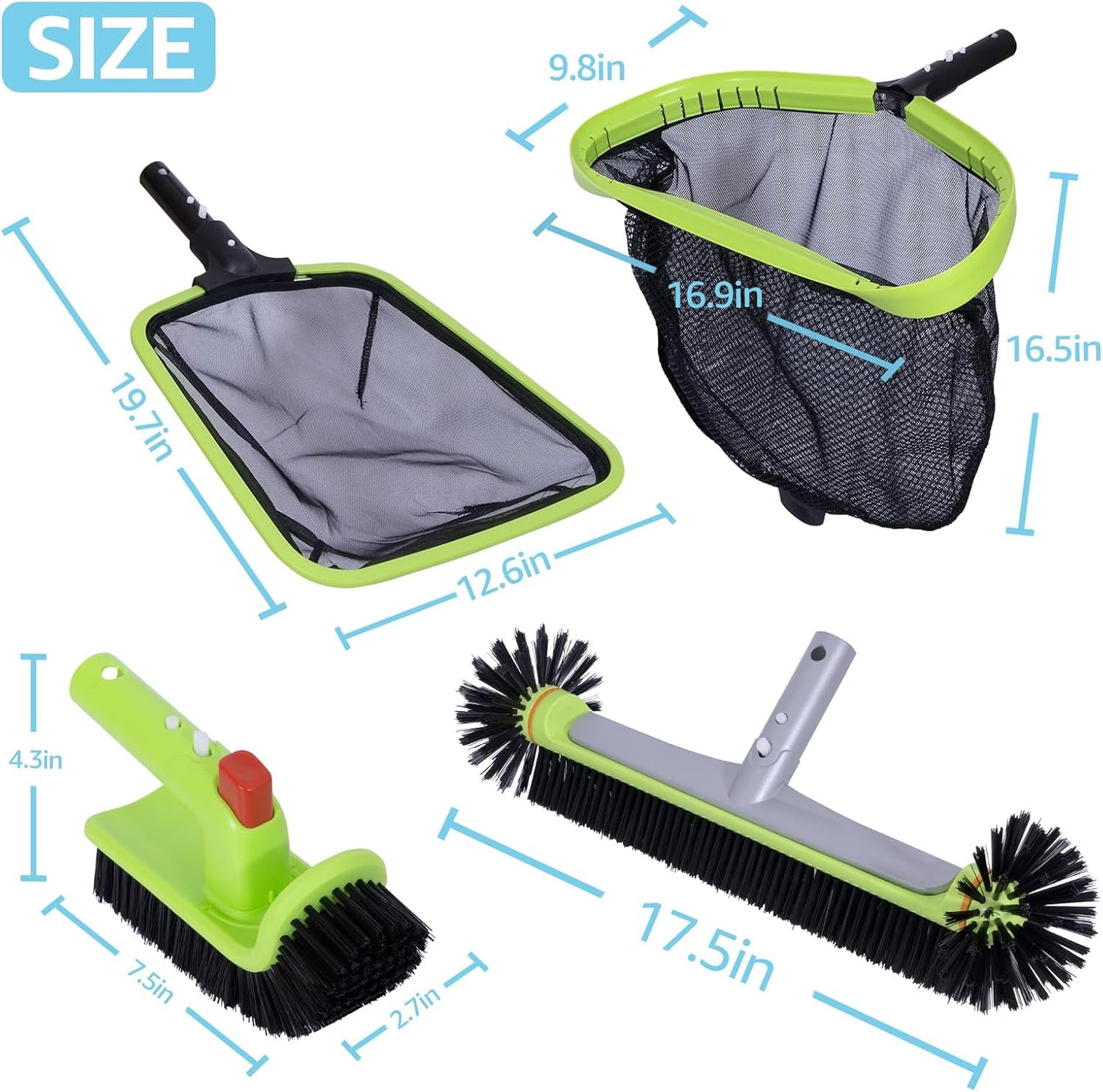 Sepetrel Deluxe Swimming Pool Cleaning Kit - Professional Leaf Skimmer, Fine Mesh Net & 17.5" Brush Head