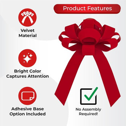 CarBowz Big Red Velvet Car Bow - Giant 30" Non-Scratch Magnet | Weather-Resistant Vinyl