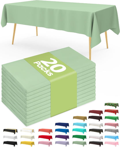 Pureegg Disposable Plastic Table Cloths - 20 Pack, 54 x 108 Inch, Leakproof Sage Green for Easter Parties