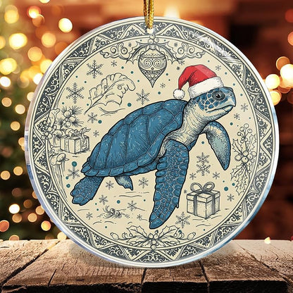 Sea Turtle Christmas Ornament - 3.6in Acrylic Hanging Decoration Gift