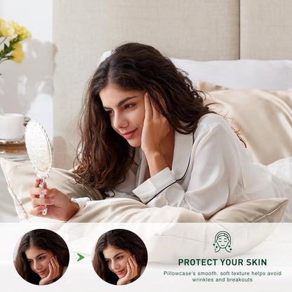 Love's Cabin Satin Pillowcase Set - Cooling Standard Size 20x26 for Hair & Skin | Silky Smooth Beige