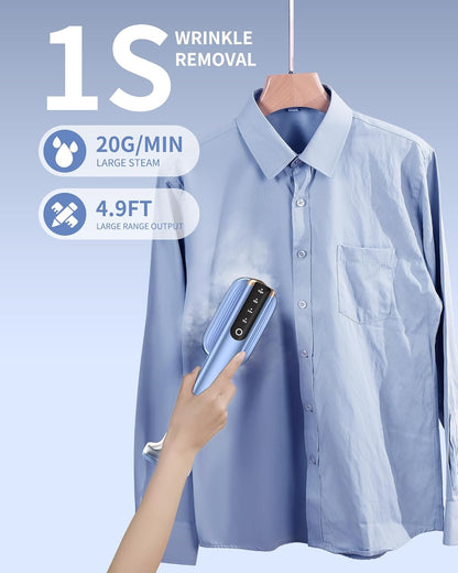 MIYOKO 2-In-1 Portable Handheld Garment Steamer & Iron - Fast 15s Heat-Up, 1200W, Travel Size, 25 G/MIN Steam