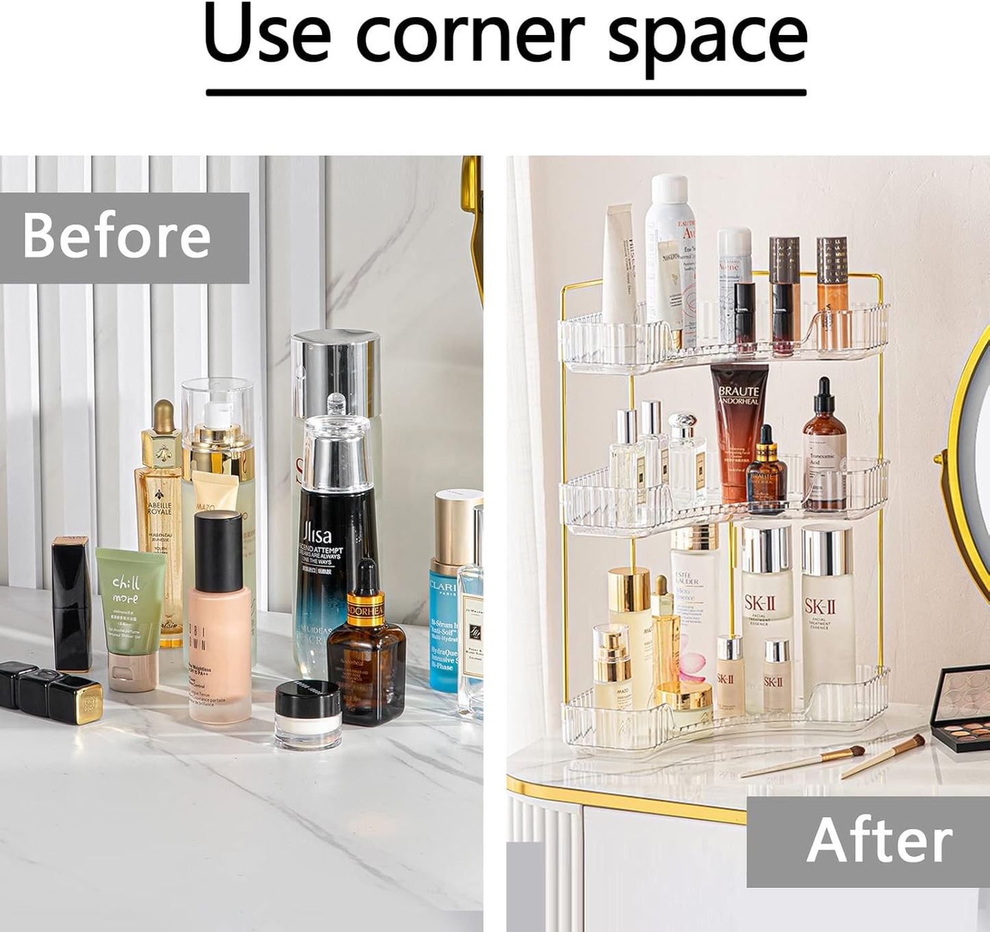 Shuang Qing 3-Tier Corner Bathroom Organizer - Space-Saving Makeup & Skincare Storage Shelf | White