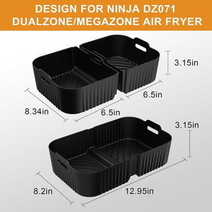 HOMELYLIFE Air Fryer Silicone Liners - 3 Pcs Set for Ninja DZ071 7-QT & Dual 3.5QT Baskets