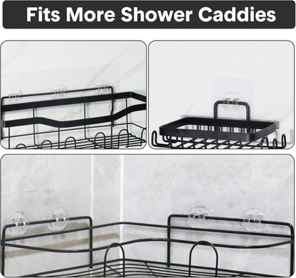 Skiennix Shower Caddy Adhesive Hooks - Strong Waterproof No-Drill Design | 12-Piece Set (8 Double + 4 Single)