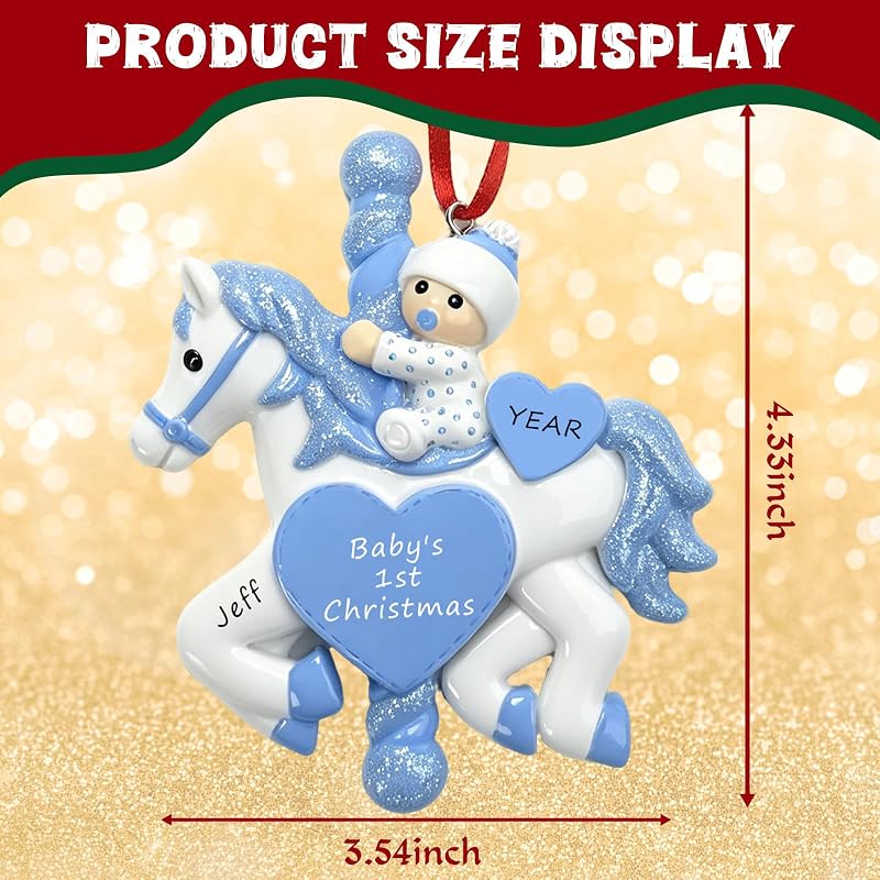 Personalized Baby's First Christmas Ornament 2026 - Blue Carousel