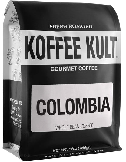 Koffee Kult Colombian Medium Roast Coffee Beans 100% Single Origin Colombia Arabica Whole Bean (Whole Bean, 12oz)