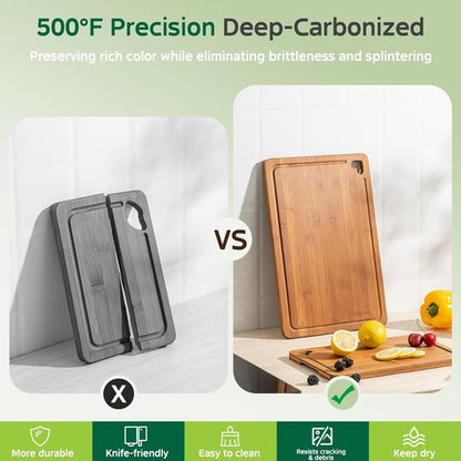 Bamboo Cutting Boards Set of 3 - Premium Wood Chopping & Charcuterie Boards with Juice Groove | Ideal Kitchen Gifts
