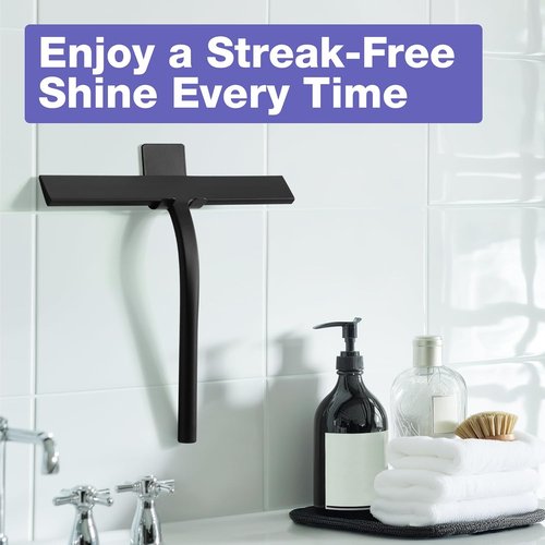 Kincmax Shower Squeegee - Stainless Steel Silicone Tool for Glass Doors & Windows | Medium Black