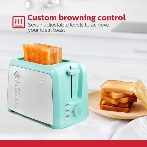 Holstein Housewares 2-Slice Toaster - Extra-Wide Slots, 7 Browning Settings, Compact Stainless Steel, Mint
