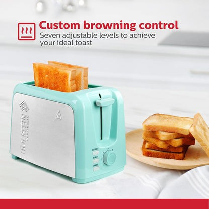 Holstein Housewares 2-Slice Toaster - Extra-Wide Slots, 7 Browning Settings, Compact Stainless Steel, Mint