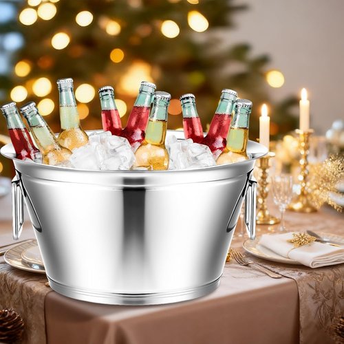 Maxdot Stainless Steel Beverage Tub Large Champagne Buckets 20-Quart 5-Gallon Insulated Ice Bucket for Parties with Double Hinged Handles Heavy Duty Drink Cooler Tub Wine Beer Chiller for Parties