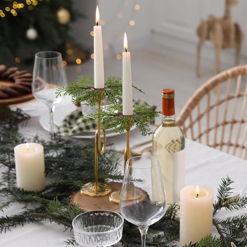 Canlierr Christmas Pine Taper Candle Rings - 12 Pack Mini Wreaths for Holiday Table Centerpieces | 1.38 Inch