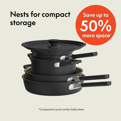Bella 9-Piece Ceramic Nonstick Cookware Set - Dishwasher & Oven Safe | Stackable Design, Cool Touch Handles, Black