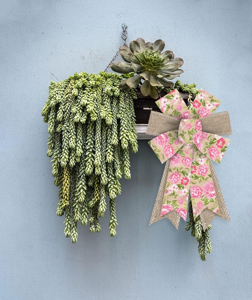 Skiennix Spring Wreath Bows - Pink Roses & Burlap Design | 2-Pack for Indoor/Outdoor Decor