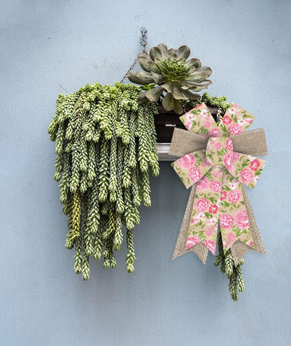 Skiennix Spring Wreath Bows - Pink Roses & Burlap Design | 2-Pack for Indoor/Outdoor Decor