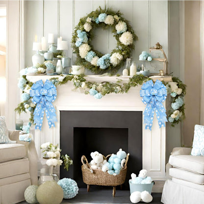 Montekin Large Baby Shower Bows - 20x11 Inch Wired Burlap Wreath Bow for Boys & Girls | Spring Decoration (Blue)