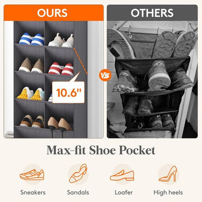 Lifewit 6-Tier Over The Door Shoe Organizer - 11 Deep Pockets for Up to 12 Pairs - Gray Fabric Storage Solution