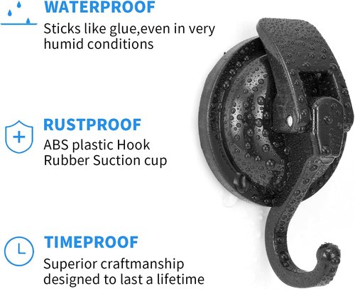 Heavy Duty Vacuum Wreath Cup Hook - Super Suction Black-Plated Design | 2 Pack for Kitchen & Bathroom