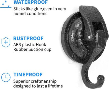 Heavy Duty Vacuum Wreath Cup Hook - Super Suction Black-Plated Design | 2 Pack for Kitchen & Bathroom
