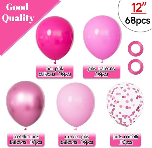 68Pcs Pink Balloons Kit - 12 Inch Metallic & Confetti Balloons | Perfect for Birthday, Wedding & Baby Shower Decor