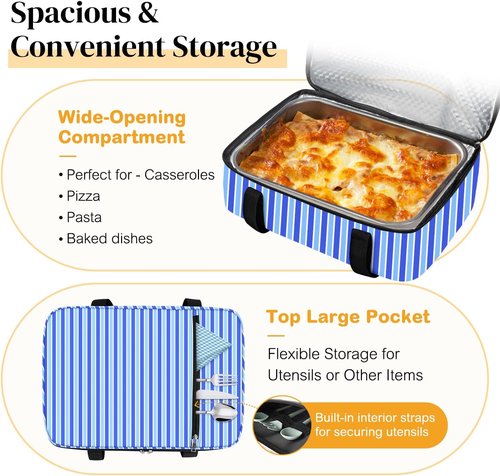Coobiiya Insulated Casserole Carrier - Keeps Food Hot or Cold | Portable 9" x 13" Lasagna Tote for Picnics