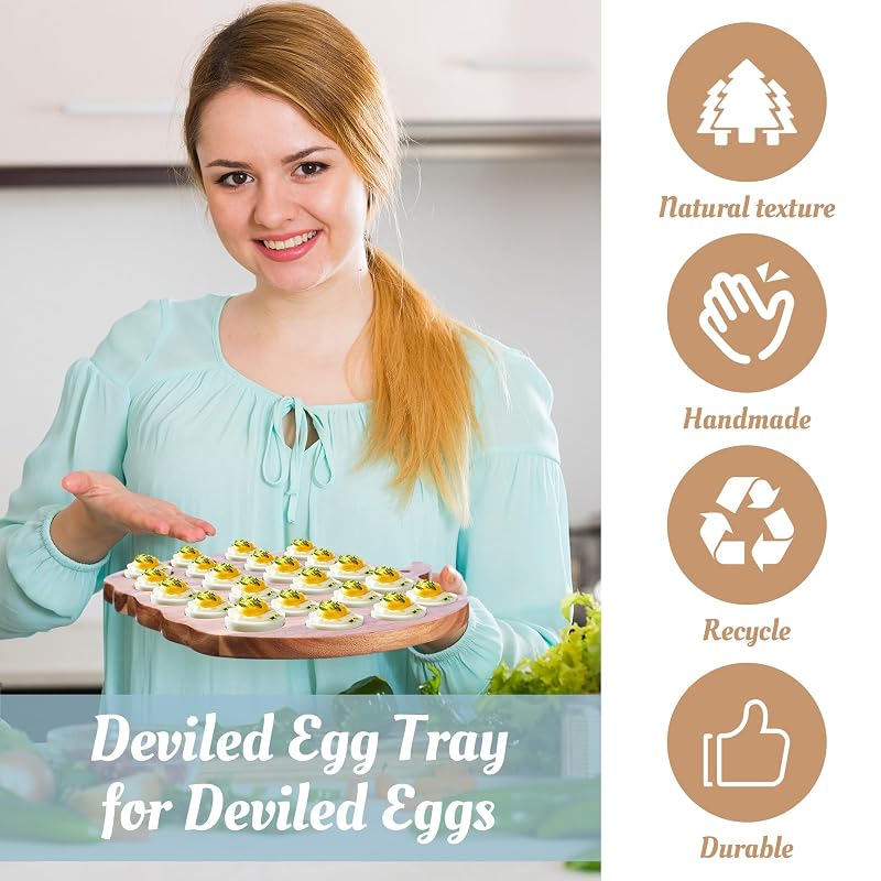 Halloween Pumpkin Deviled Egg Tray Set – 2 Wooden Platters, 22-Egg Capacity