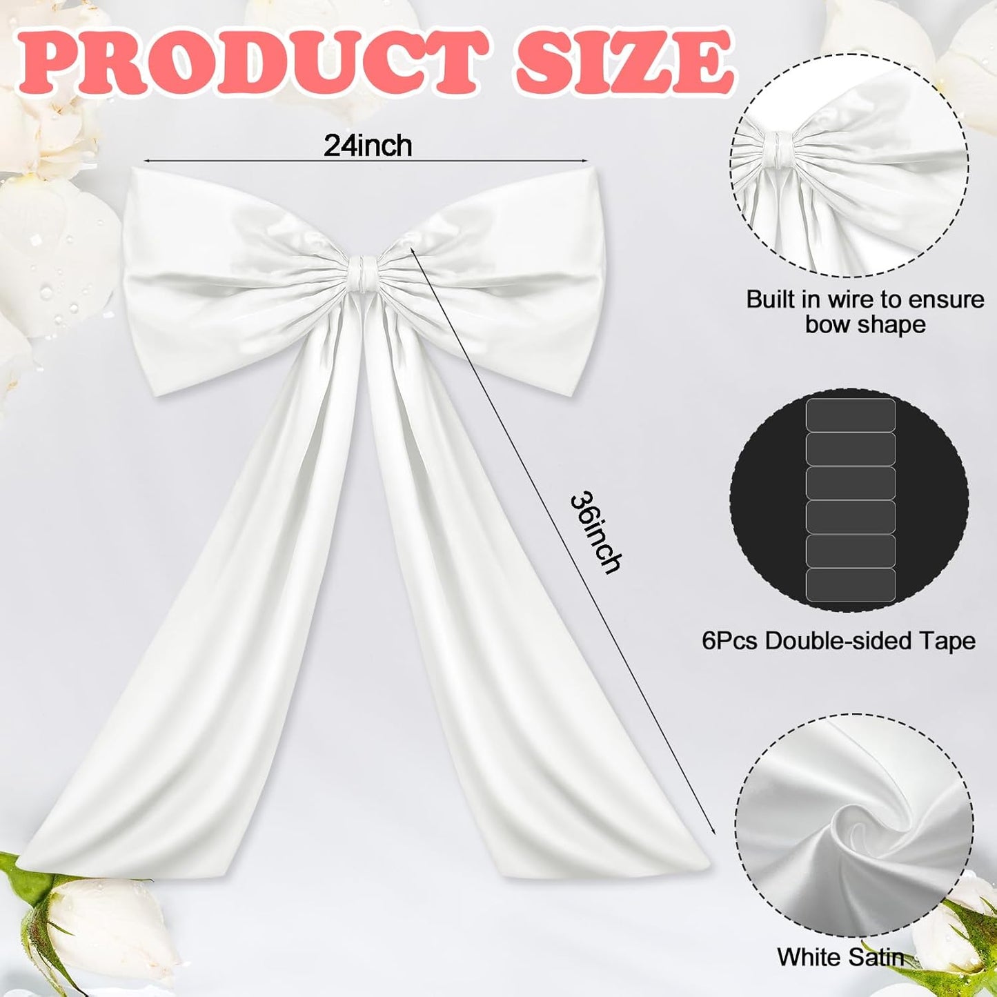 Wavwavw Large White Satin Bow Decor - Giant 24x36 Inch Ribbon Tie for Birthday & Wedding Decorations