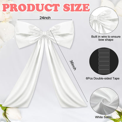 Wavwavw Large White Satin Bow Decor - Giant 24x36 Inch Ribbon Tie for Birthday & Wedding Decorations