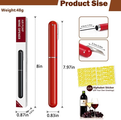 Air Pressure Wine Bottle Opener - NUCOKRS Special Pen Shape Design Corkscrew with Foil Cutter 3-7 Times to Open Green Red
