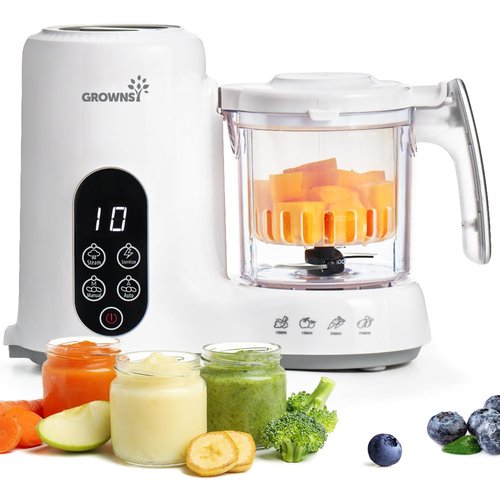 Grownsy Baby Food Maker with Steam Basket, One Step Baby Food Processor Steamer Puree Blender Grinder Mills Machine, Auto Cooking Grinding and Sterili-zing for Healthy Homemade Baby Food, BPA-Free