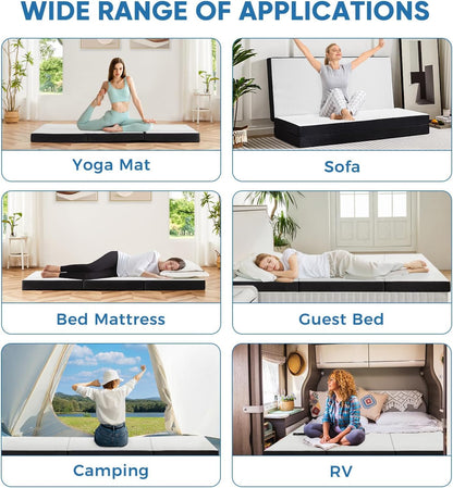 OLIXIS Tri-fold Memory Foam Mattress - 4 Inch Single Size Portable Floor Bed, Foldable Mat for Kids and Adults, Collapsible and Washable Cover with CertiPUR-US Certified, for Travel & Camping & Yoga
