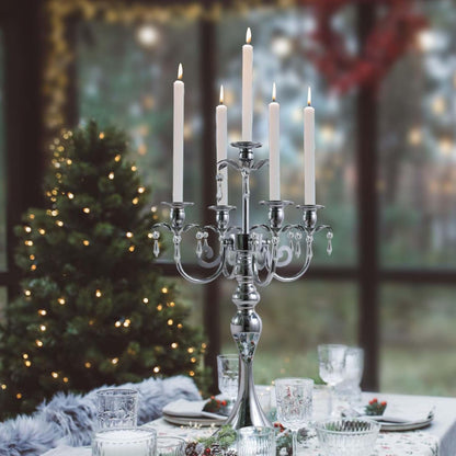 Skiennix 5-Arm Candle Holder - 20.3'' Tall Metal Candelabra for Elegant Home & Wedding Decor | Silver