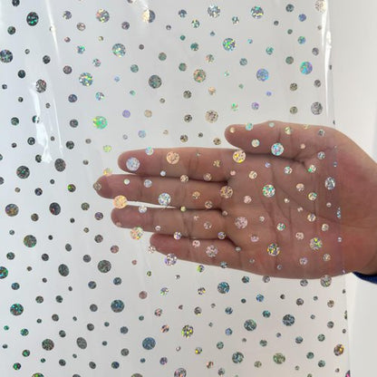 TRIMENGO PEVA Holographic Shower Curtain Liner with Glitter Gem Pattern, 70x72in Lightweight Clear Plastic Shower Curtain Liner for Shower Stall, Bathtubs