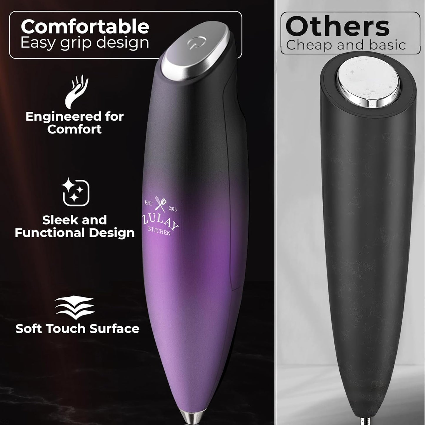 Zulay Kitchen Tornado Triple Whisk Milk Frother - Handheld Foam Maker for Coffee & Lattes - Includes 4 Duracell Batteries - Galaxy