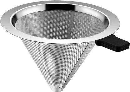 Small Size Pour Over Coffee filter Paperless Pour Over Coffee Dripper Manual Reusable Stainless Steel Coffee Filter, Single Drip Brew, Double Mesh Liner (1~2 Small Cups)