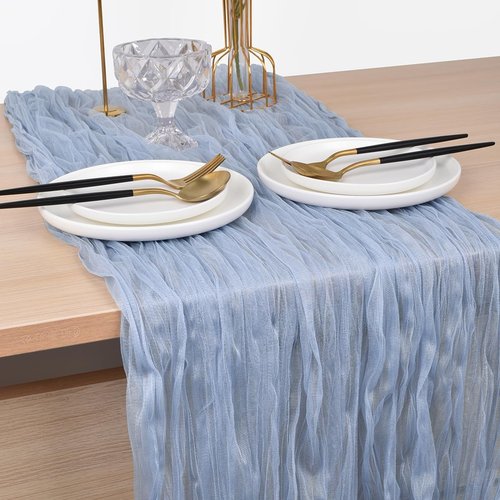 Joanlody Blue Cheesecloth Table Runner - Rustic 10Ft Boho Decor for Weddings & Showers