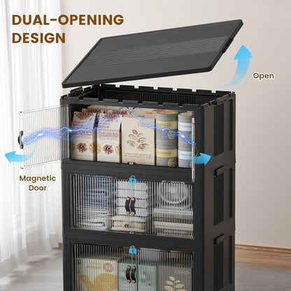 SAILUN Stackable Storage Bins - Folding Collapsible Bins with Lid | Black 26Gal/105Qt, 18"W x 11"D x 32"H