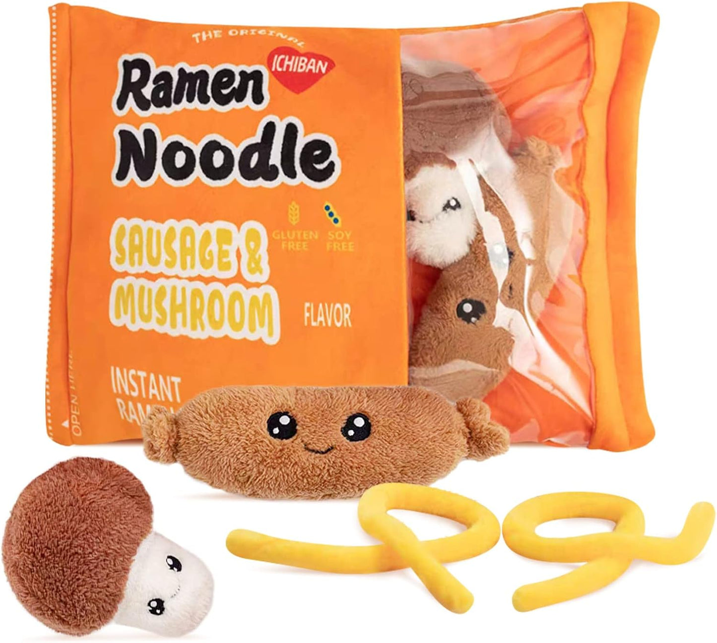 Nenalayo Plush Pillow - Cute Sausage Mushroom Ramen Noodle Plush Toy | Removable Fluffy Stuffed Doll for Kids