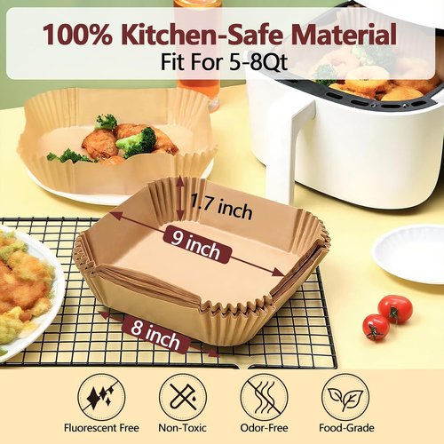 9 Inch Air Fryer Liners by [Brand Name] - 125PCS Heat Resistant Non-Stick Parchment Paper for Baking & Roasting
