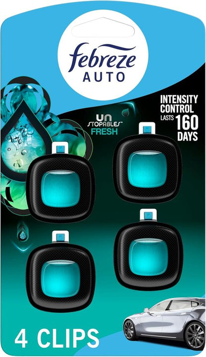 Febreze Car Air Freshener - Odor-Fighting Vent Clip | Long-Lasting Unstopables Fresh Scent, 4 Count
