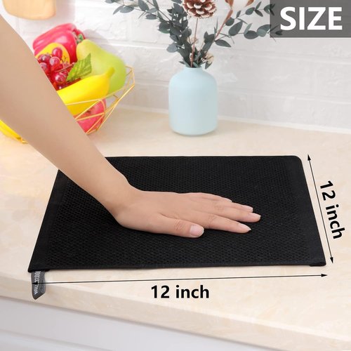 Homaxy Kitchen Dish Cloths - 100% Cotton Waffle Weave, Ultra Soft & Absorbent | 12x12 Inches, 24-Pack, Black