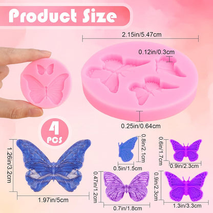 Skiennix Butterfly Chocolate Molds - 4 Pcs Mini Silicone Molds for Cake Decorating