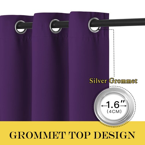 NICETOWN Blackout Curtains for Bedroom, Grommet Top Room Darkening Thermal Insulated Solid Window Treatments for Bedroom/Kids Room, Royal Purple, 2 Panels, W46 x L63