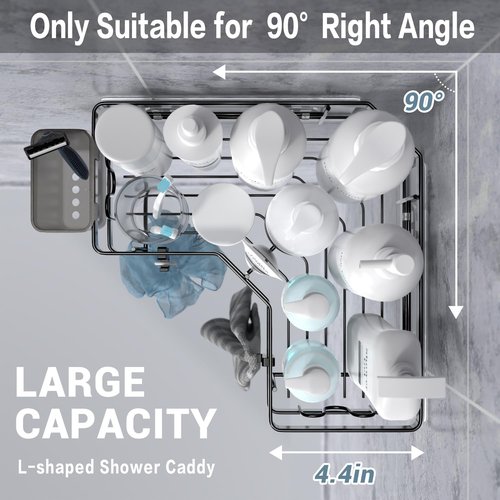 AKTECKE Corner Shower Caddy - 2 Pack Adhesive Organizer Shelves | No-Drill Stainless Steel Storage Rack for 90° Corners