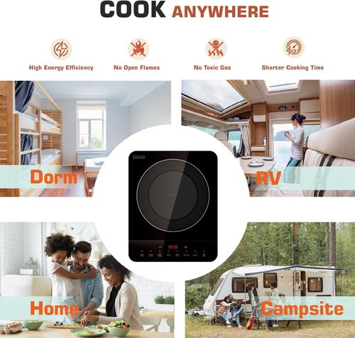 Empava Portable Induction Cooktop - Single Burner Electric Stove with Shatterproof Glass Top | 3 Preset Modes, 110-120V