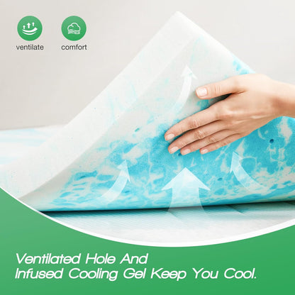 Sweetcrispy Mattress Topper - 2 Inch Thick Memory Foam Gel Infused Cooling Pad for Queen Size Bed | CertiPUR US Certified, Breathable Blue