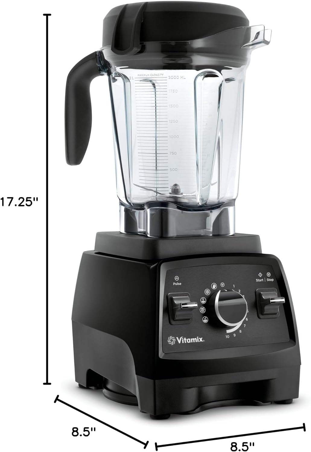 Vitamix Professional Series 750 Blender - 64 oz. Low-Profile Container, Black, Self-Cleaning, Professional-Grade
