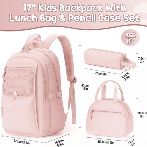 Fimibuke Kids Backpack Set - 3 PCS Waterproof Bookbag with Lunch Box & Pencil Case | Lightweight for School